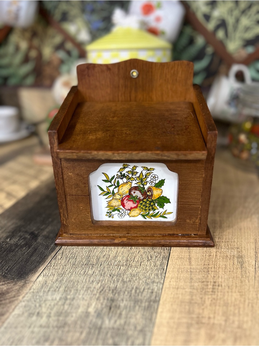 Vintage Wooden Recipe Box Vegetable Tile Cottage Kitchen Decor